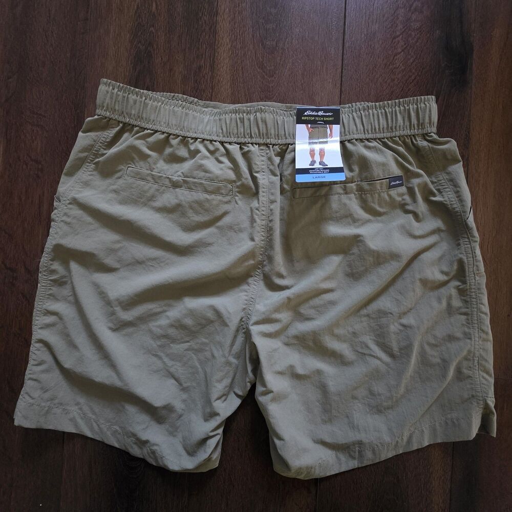 Eddie Bauer Shorts Mens L Green Ripstop Tech UPF 50 Moisture Wicking Belted Aloe